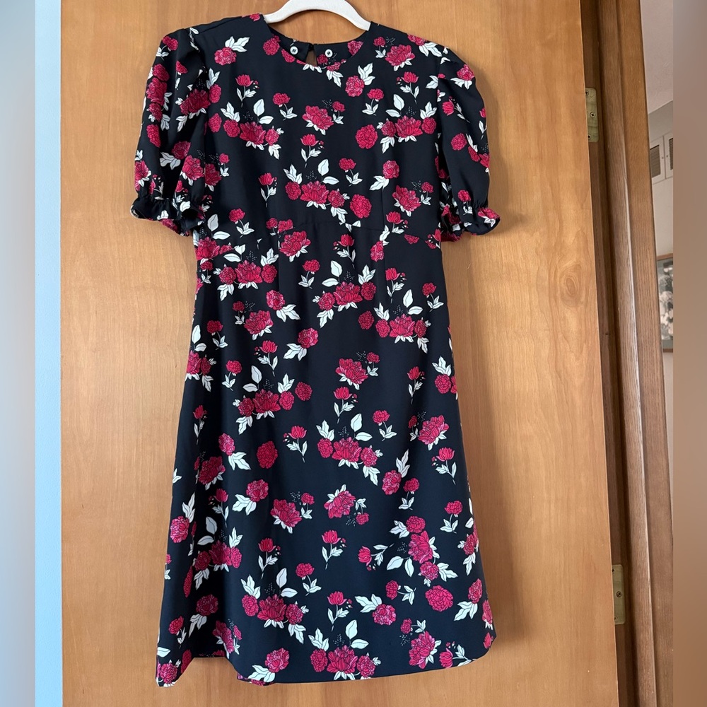 Maison Jules Black Dress with Red Floral Accents